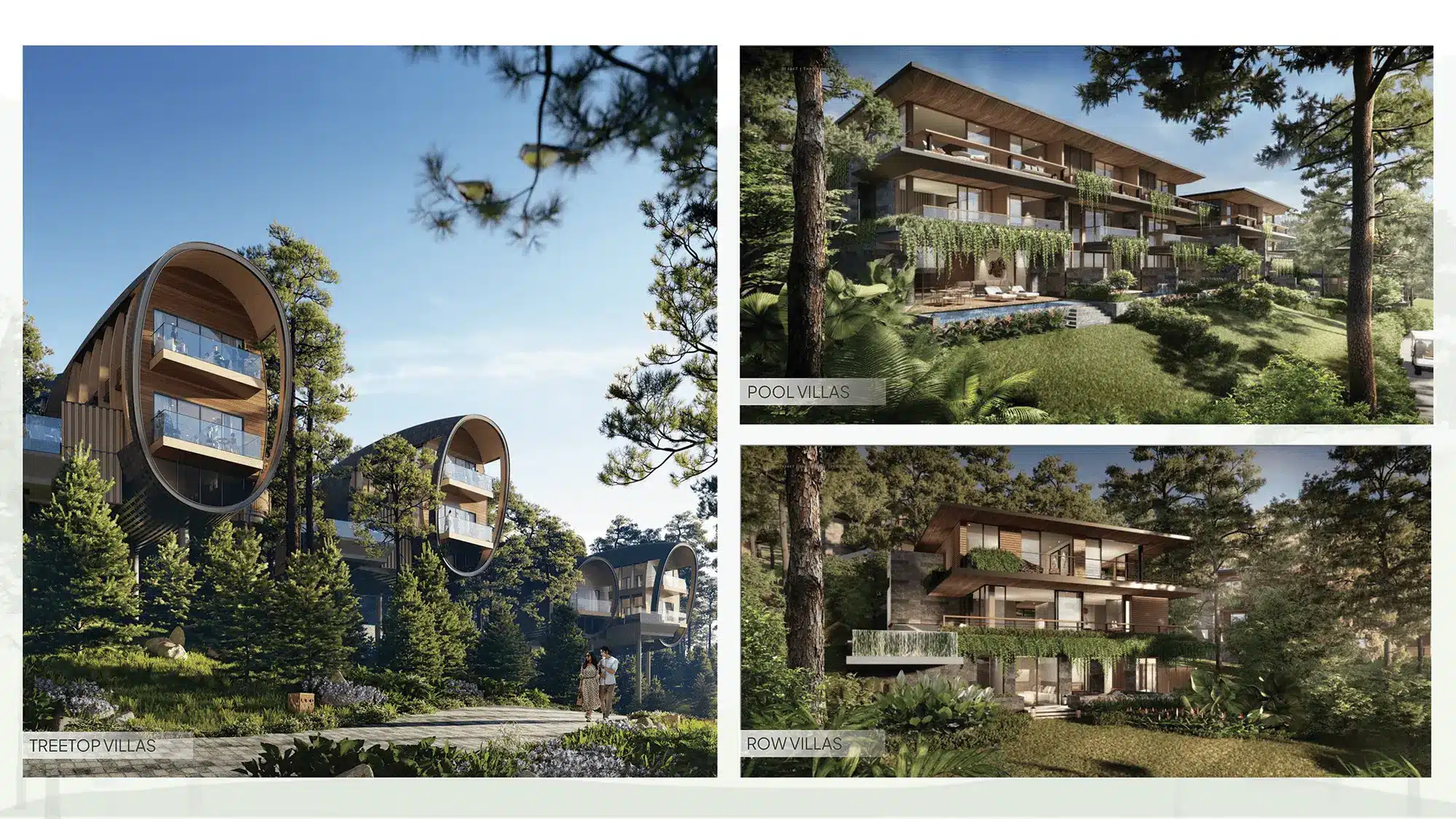Ba phong cách biệt thự độc đáo Treetop Villas (thiết kế hình tròn), Pool Villas (có hồ bơi riêng), và Row Villas đều hòa hợp với môi trường rừng tự nhiên Ba phong cách biệt thự độc đáo Treetop Villas (thiết kế hình tròn), Pool Villas (có hồ bơi riêng), và Row Villas đều hòa hợp với môi trường rừng tự nhiên