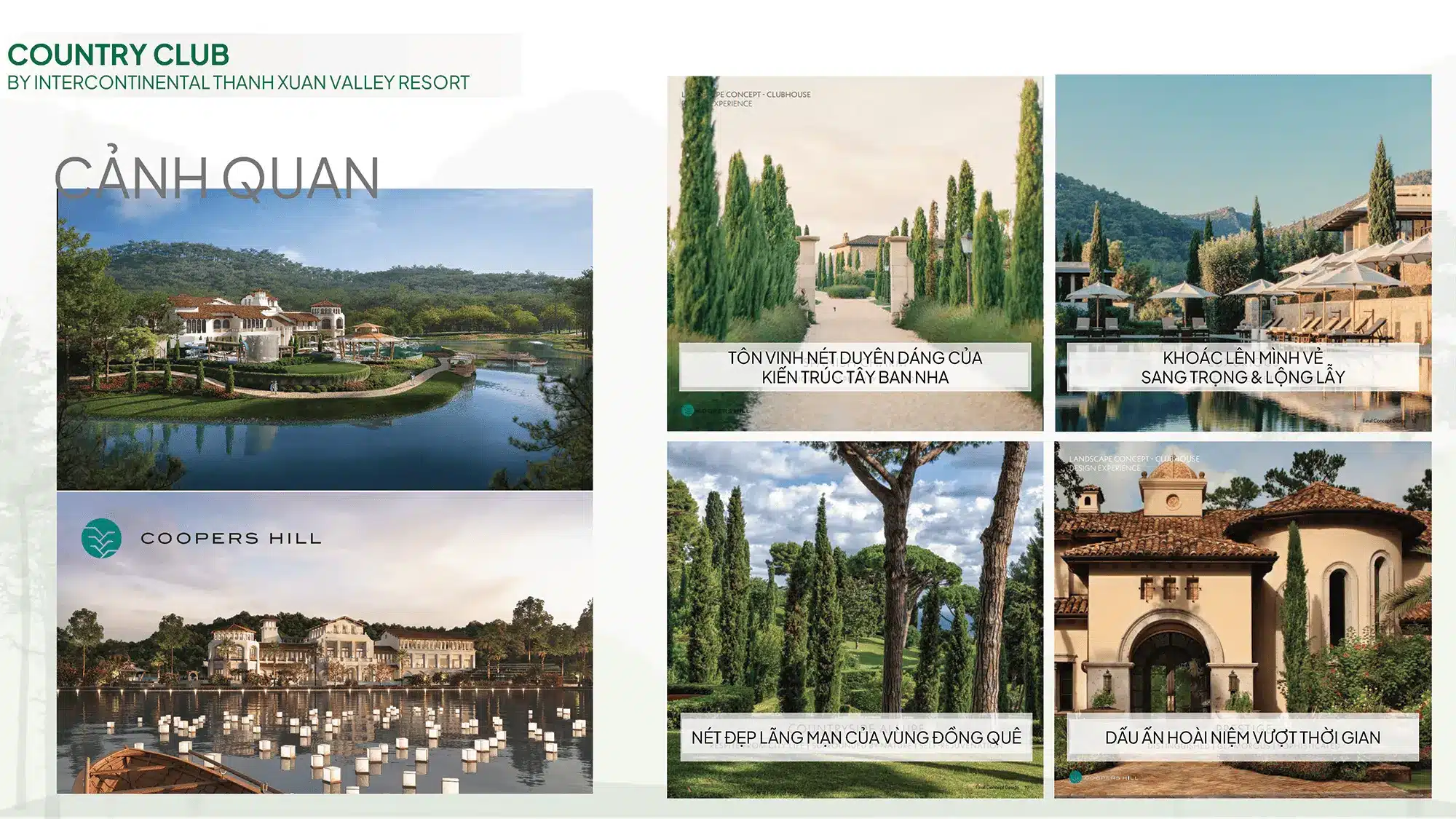 Cảnh quan Country Club do Coopers Hill thiết kế, tôn vinh nét duyên dáng kiến trúc Tây Ban Nha với hàng cây bách, hồ nước và không gian sang trọng mang hơi thở Địa Trung Hải Cảnh quan Country Club do Coopers Hill thiết kế, tôn vinh nét duyên dáng kiến trúc Tây Ban Nha với hàng cây bách, hồ nước và không gian sang trọng mang hơi thở Địa Trung Hải