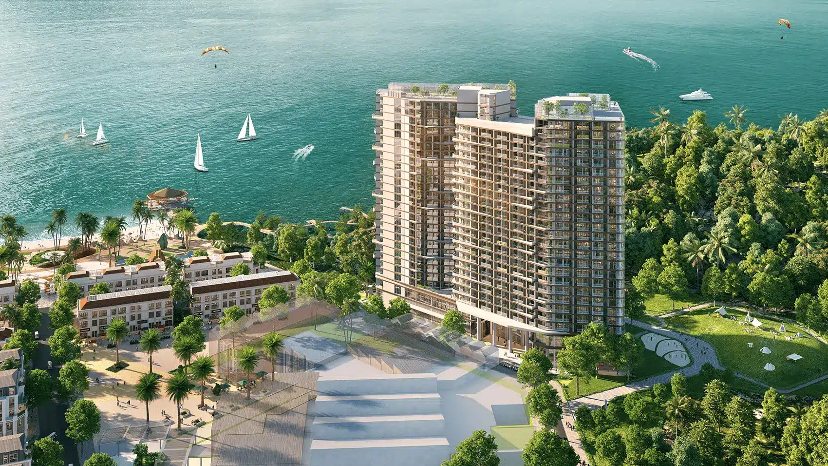 Toàn cảnh dự án Xanh Island Cát Bà với thiết kế hiện đại và khung cảnh biển tuyệt đẹp.