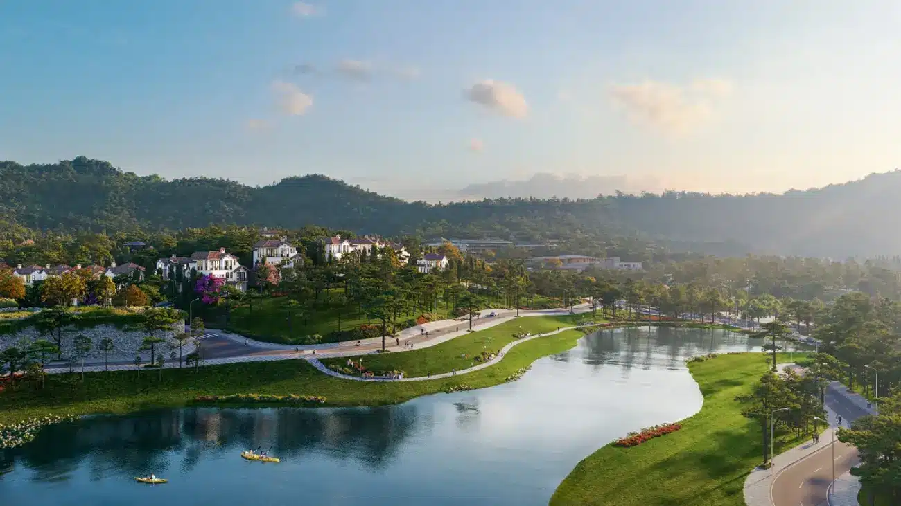 Khung cảnh thiên nhiên tuyệt đẹp với hồ nước và cây xanh tại Thanh Xuân Valley. Ảnh: BIM Land.