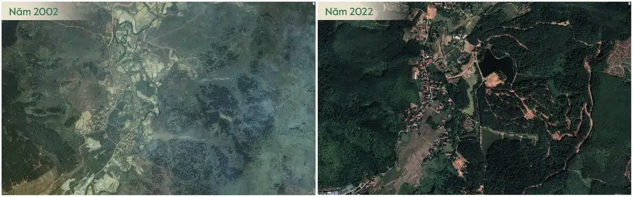 Sự thay đổi của Biệt Thự Thanh Xuân Valley từ 2002 đến 2022 qua ảnh vệ tinh.
