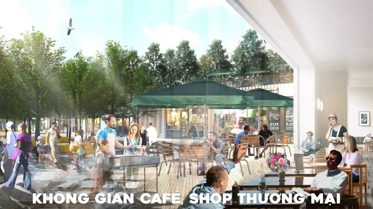 Không gian café ngoài trời sôi động và hiện đại, thu hút nhiều khách hàng tham quan và trải nghiệm.